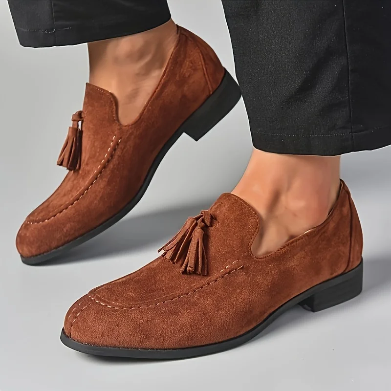 Solid Colour Preppy Style Tassel Loafer Shoes, Comfy Non Slip  Vintage Dress Shoes For 's Outdoor Activities