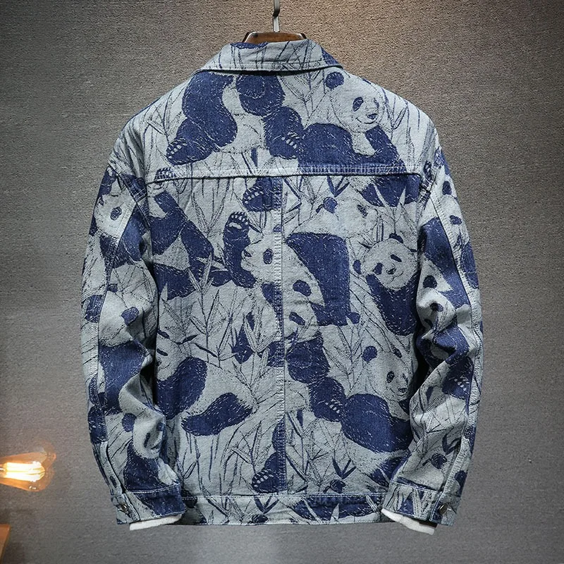 Spring and Autumn Chinese Trendy Brand Panda Print Men's Denim Jacket Korean Loose Jacket