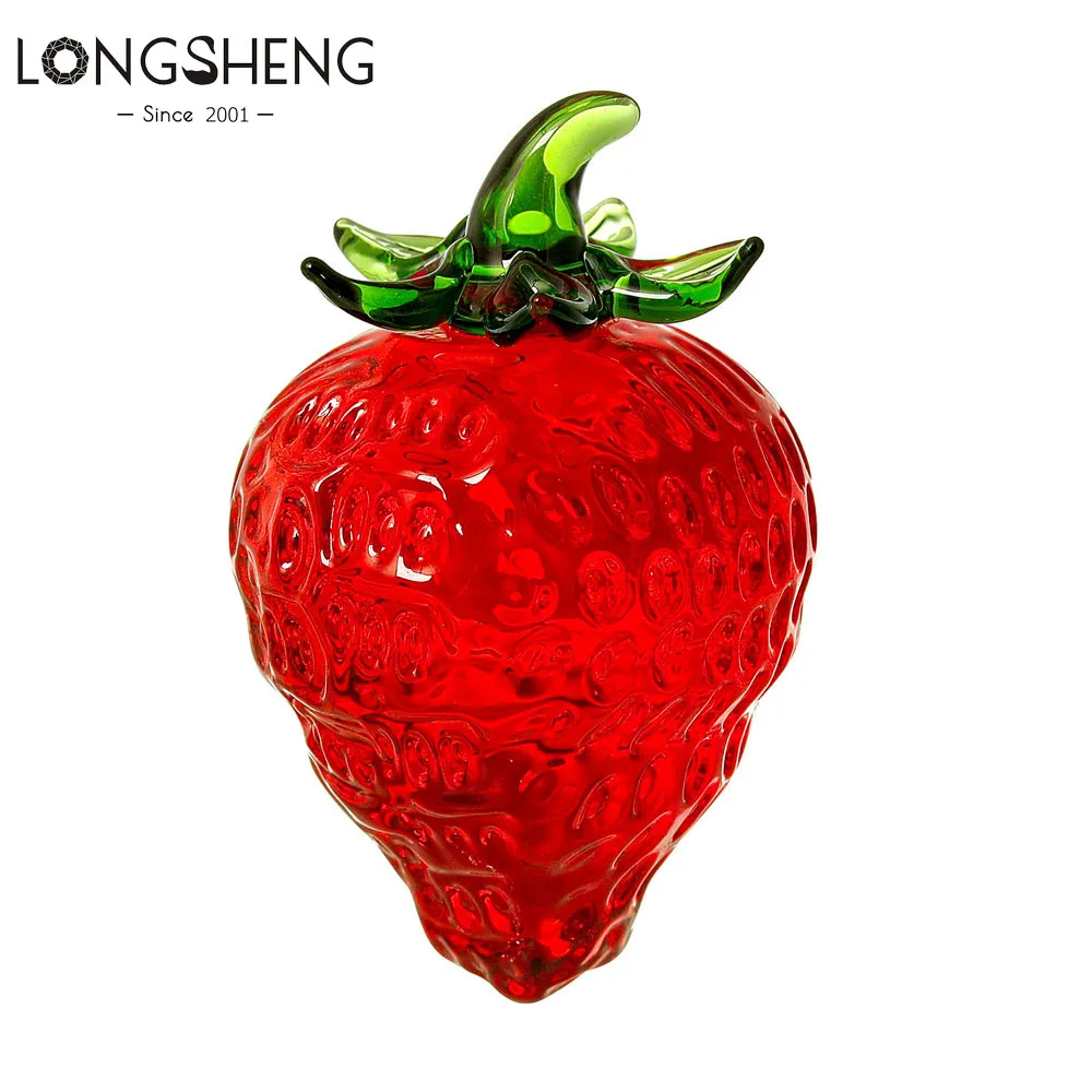 Red Crystal Strawberry Figurines Collectible Glass Fruit Statue Ornament Decorative Paperweight Gift for Christmas Day