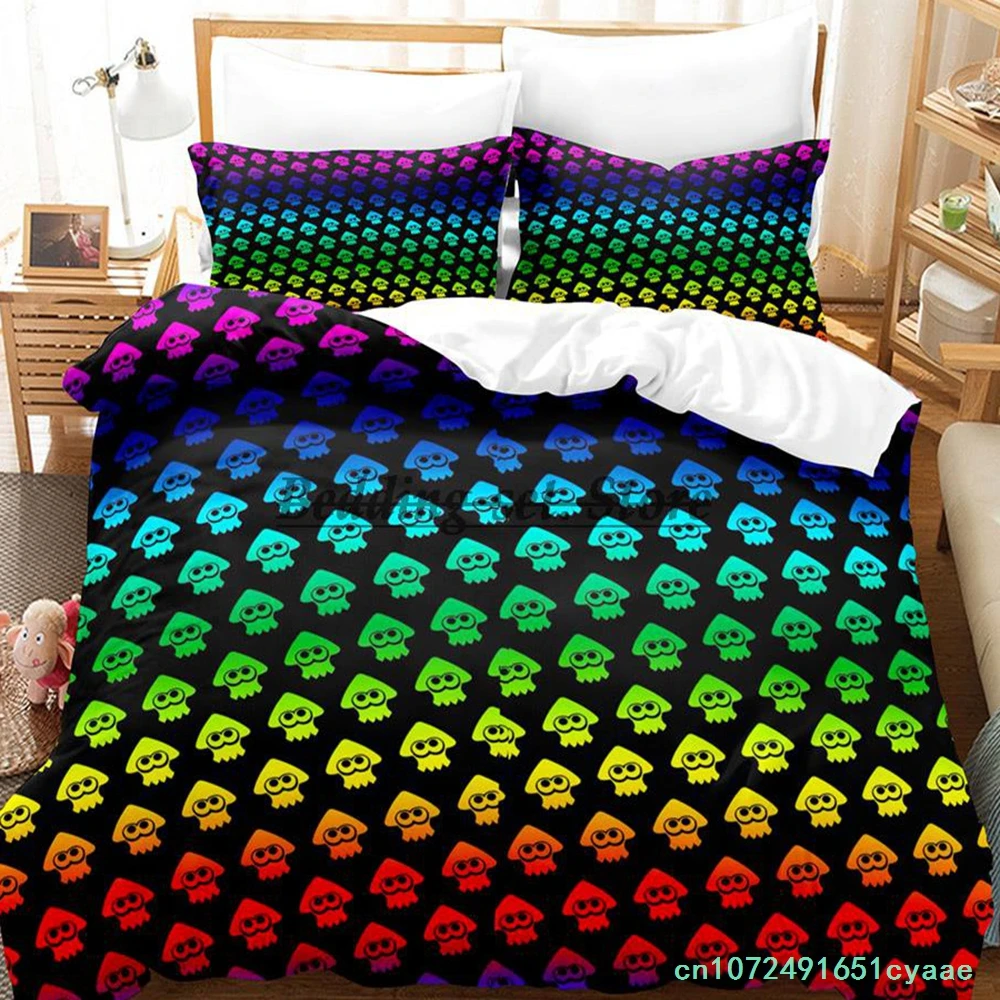 2023 Game Splatoon 3 Inkling Squid Bedding Set Single Twin Full Queen King Size Bed Set Aldult Kid Bedroom Duvetcover Sets