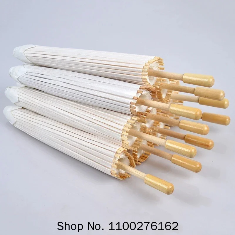 30pcs/lot Chinese Craft Paper Umbrella for Wedding Photograph Accessory Party Decor White Paper Long-handle Parasol