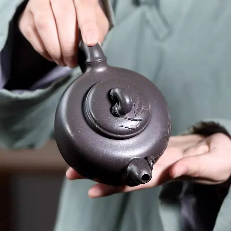 [Biyile Pot]Yixing Zisha Tea Pot Handmade By Xu Jianjun, Original Mineral Tianqing Clay, Bamboo Texture, 240Cc