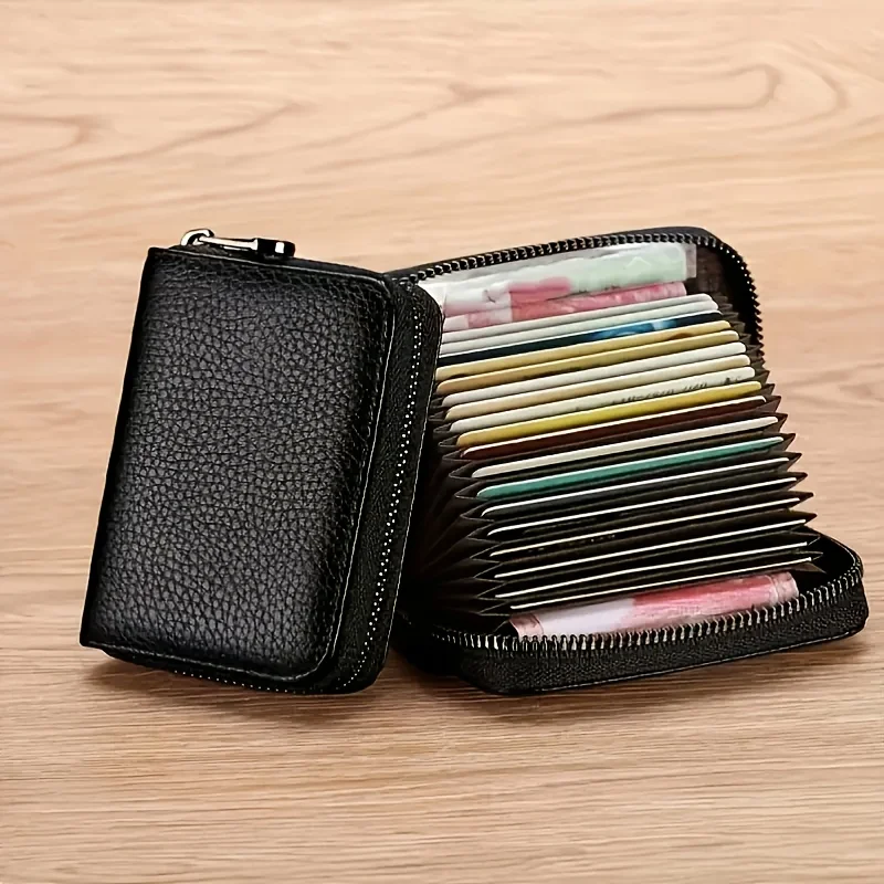 كيس بطاقات مكون من قطعة واحدة |   محفظة مقاومة RFID مناسبة لكل من الرجال والنساء |   فتحة متعددة، تصميم رفيع للغاية مع سحاب للإغلاق