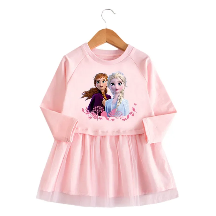 

MINISO Frozen Spring and Autumn Girls Dress Cartoon Long Sleeve Mesh Skirt Baby Fashionable Princess Skirt