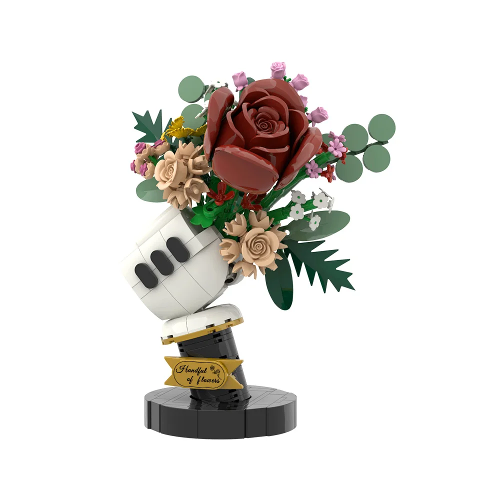 MOC Flowers Bouquets Building Blocks Kit Cartoon Vase Living Room Bouquet Plant  Home Holidays Decor Bricks Toys Adult Gift - view 4