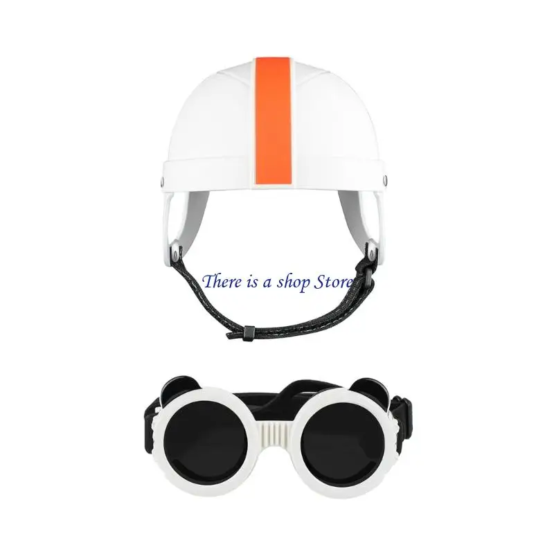 D0AD Pet Helmet and Goggles Set, ABS Shell Wear for Small Dogs and Cats, Photo Styling Accessory for Daily Outings and Walk Use