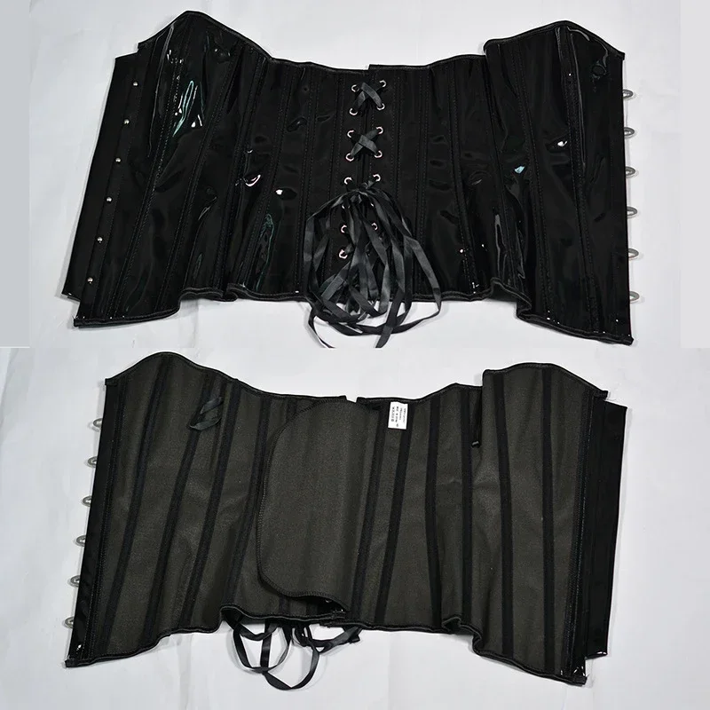 PVC オーバーバストコルセットスチームパンクビスチェ女性トップウエストトレーナーボディシェイパー宴会パーティーセクシーな革痩身服黒赤