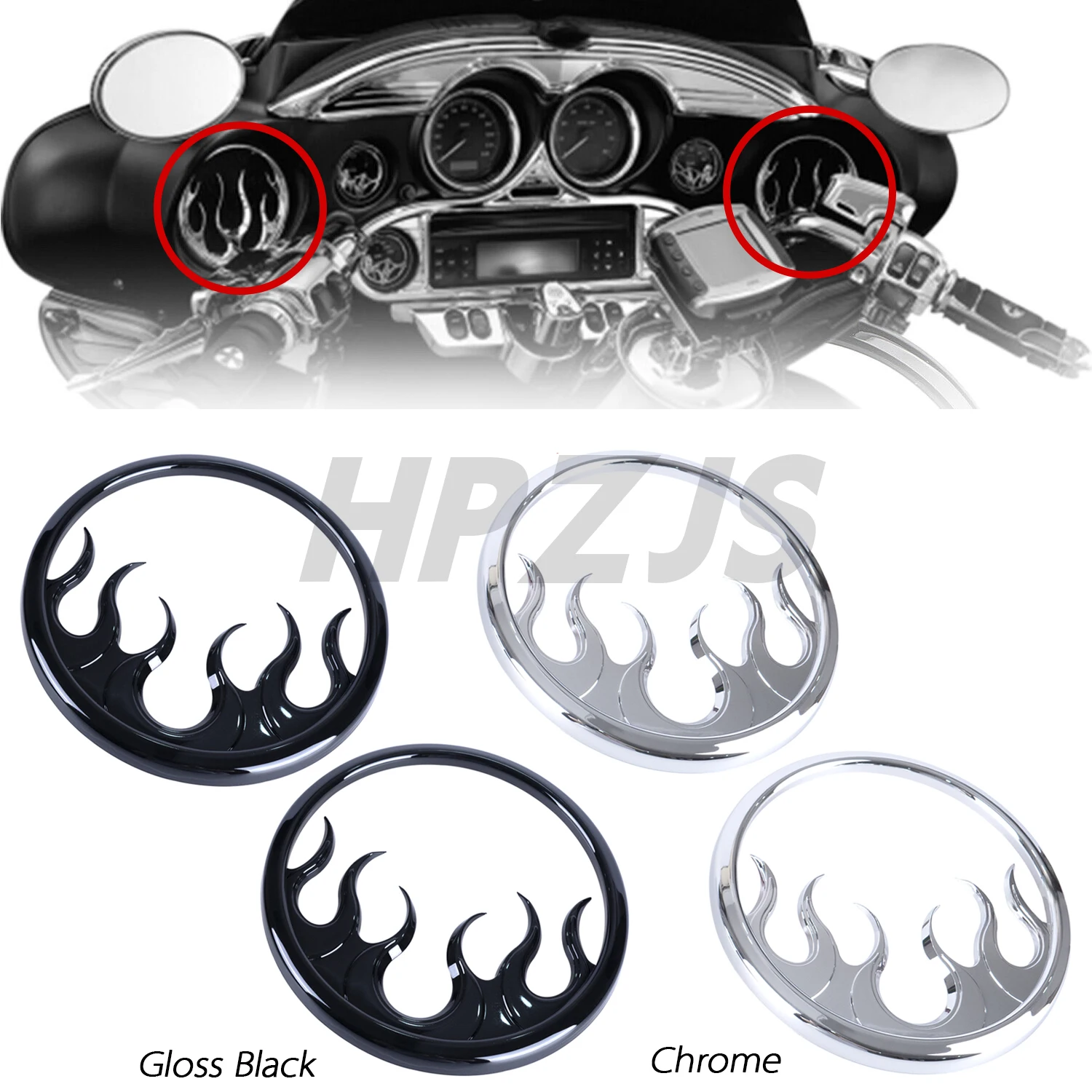 

Для Harley Touring Electra Glides, Street Glides, Trikes 2014-2022 мотоциклетная решетка пламени переднего динамика, акцентная накладка