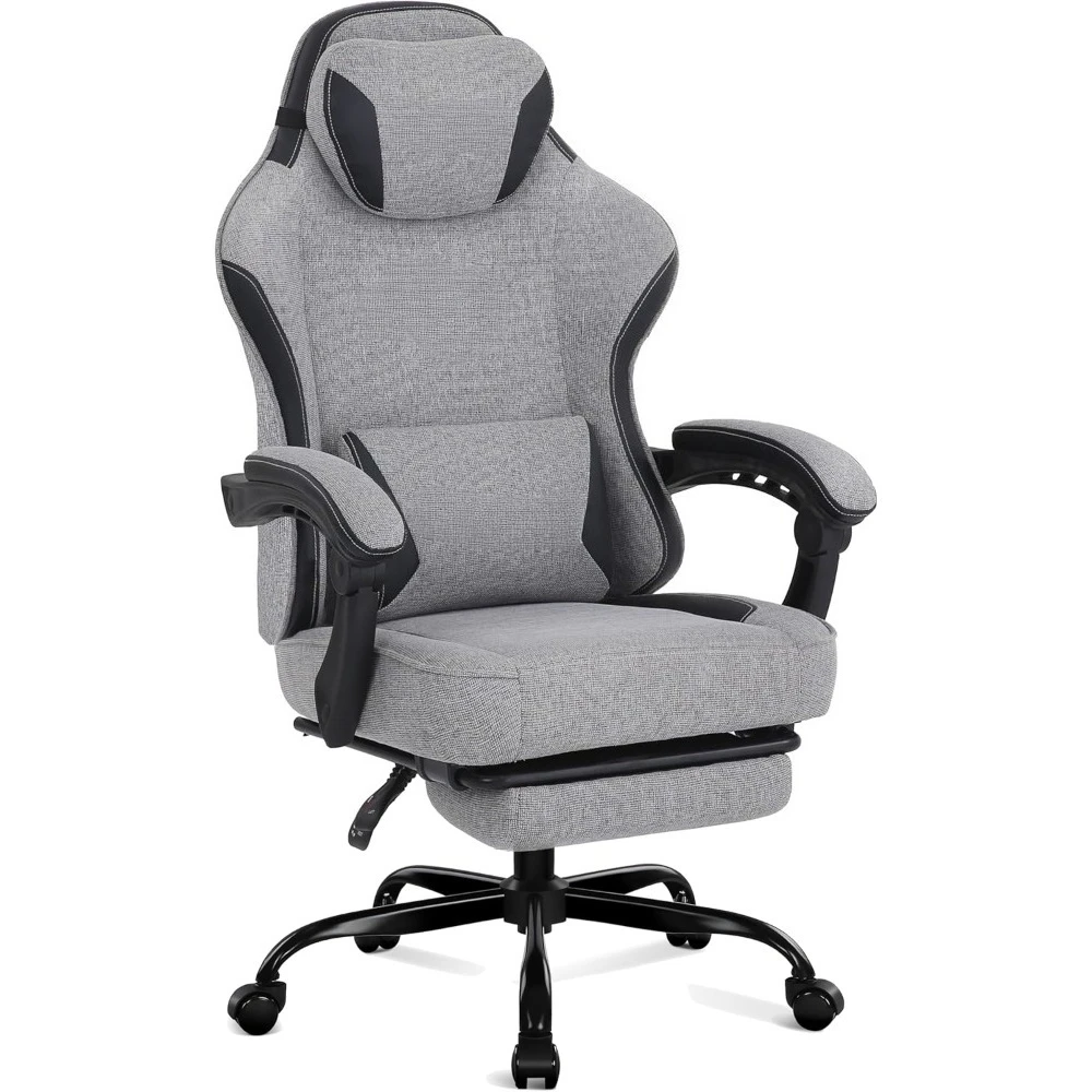 

Gaming Chair,Computer Chair Fabric with Pocket Spring Cushion, Office Chair with Footrest and Massage Lumbar Support, Reclining