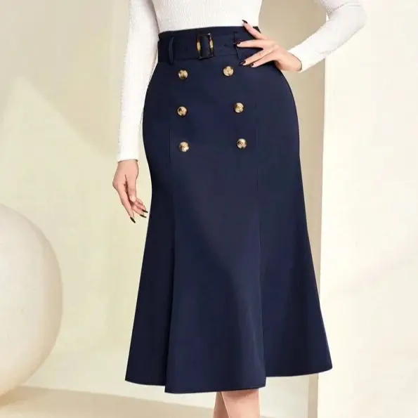 

Skirts for Women Mermaid skirt with waist belt and double breasted skirt Skinny Sexy Daily Temperament Commuting Elegant Style