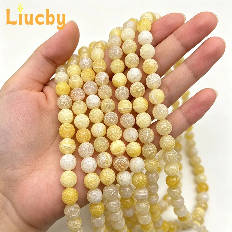 Matte Quarzit Naturstein Frost Rissige Krabben-Gelbe Achatperlen für Schmuckherstellung DIY Zubehör Ringe 15" Zoll 46/8/10mm – Detail 7