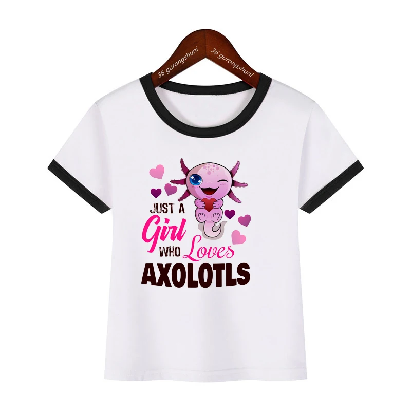 Kawaii girls tshirt Axolotl Hugging A Heart-Kids T-Shirt Summer Children'S Short Sleeve Fashion Trend Boys/girls tshirtclothing