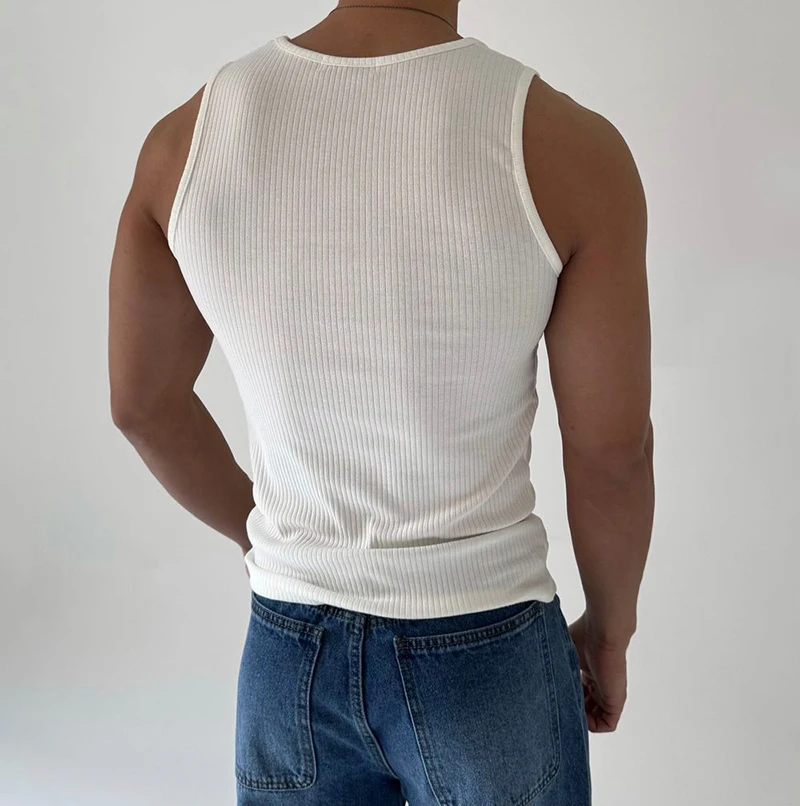 Sports Fitness Slim Sleeveless Tank Tops Men Fashion Solid Color Pleated Ribbed Vest Shirts Mens Summer Casual Elastic Camisoles