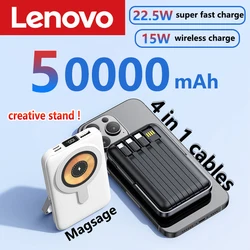 Lenovo 50000mAh Magnetic Wireless Power Bank Built in 4 Cables Fast Charging Portable Battery Charger for iPhone Huawei Samsung