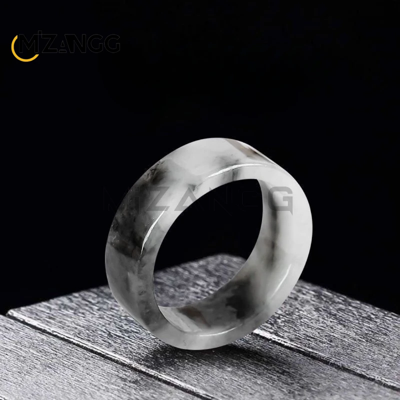 Natural Grade A Jadeite Square Band Ring Stylish and Minimalist Black Chicken Jade Ring Men and Women Perfect Holiday Gift