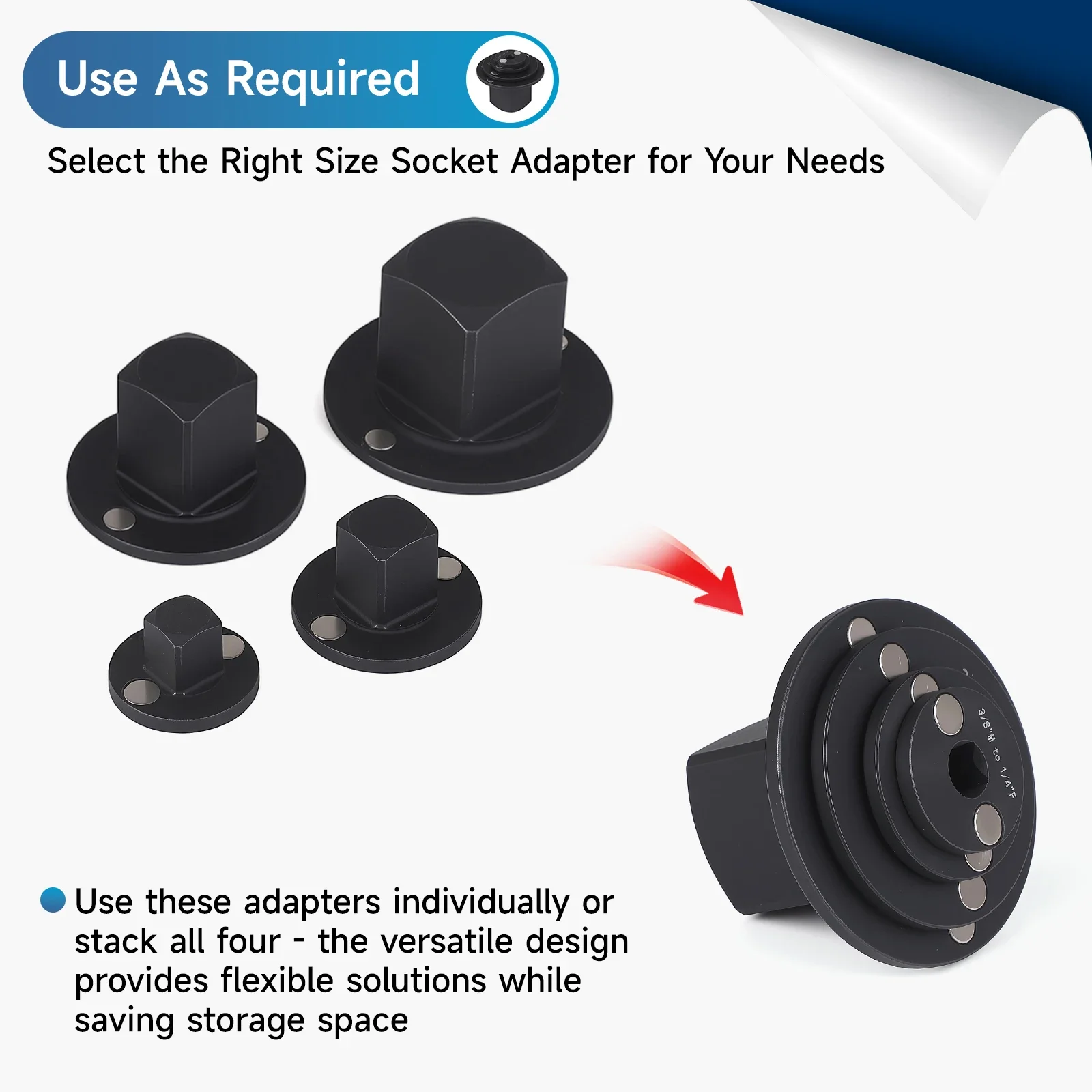 Low Profile Impact Socket Adapter Set Carbon Steel 3/4in-1in 1/2in-3/4in 1/2in-3/8in 1/4in-3/8in Drive Ratchet Adapter Set