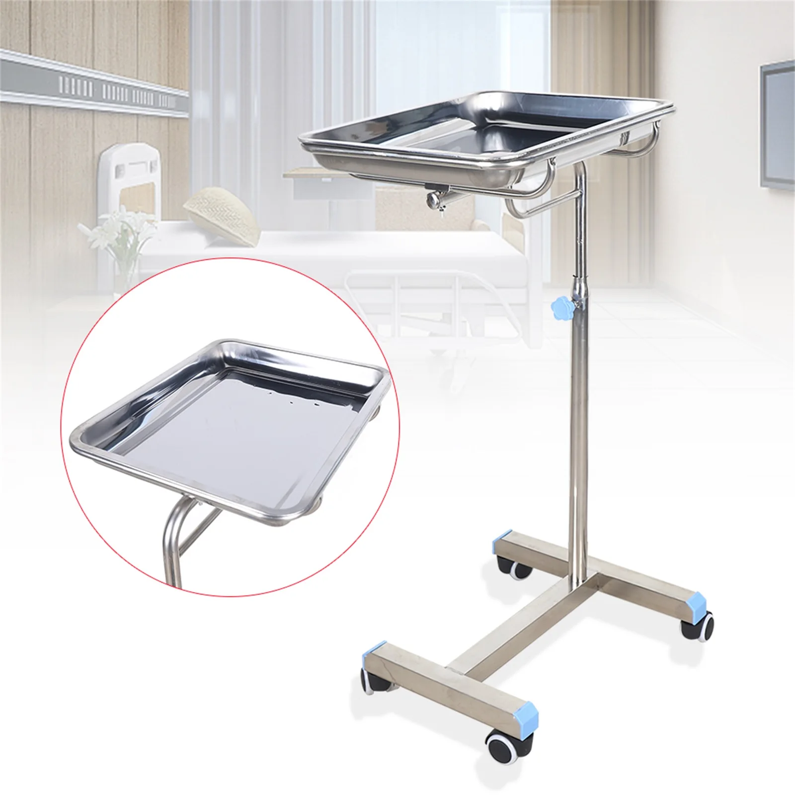 Stainless Steel Salon Instrument Tray Height Adjustable Trolley Cart Station Wheel Tattoo Spa Beauty Service Holder Tool Storage