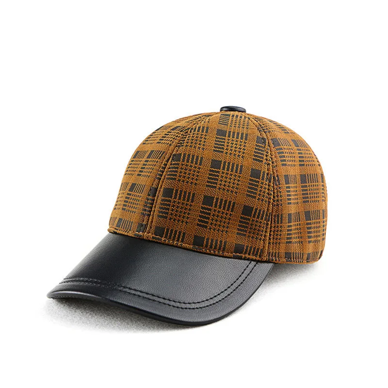 

Genuine Goat Leather Suede Plaid Figure Fashion High Grade Rider Style Visor Women Men Baseball Hats Outdoor Snapback Leisure Ha