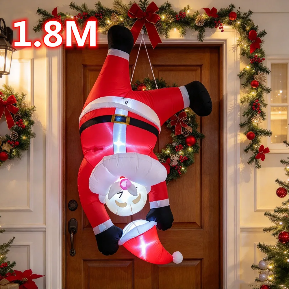 1.8M Inflatable Hanging Wall Inverted Santa Claus Built-in LED Lights,For Wall Door Window Outdoor Yard Xmas Holiday Ornament