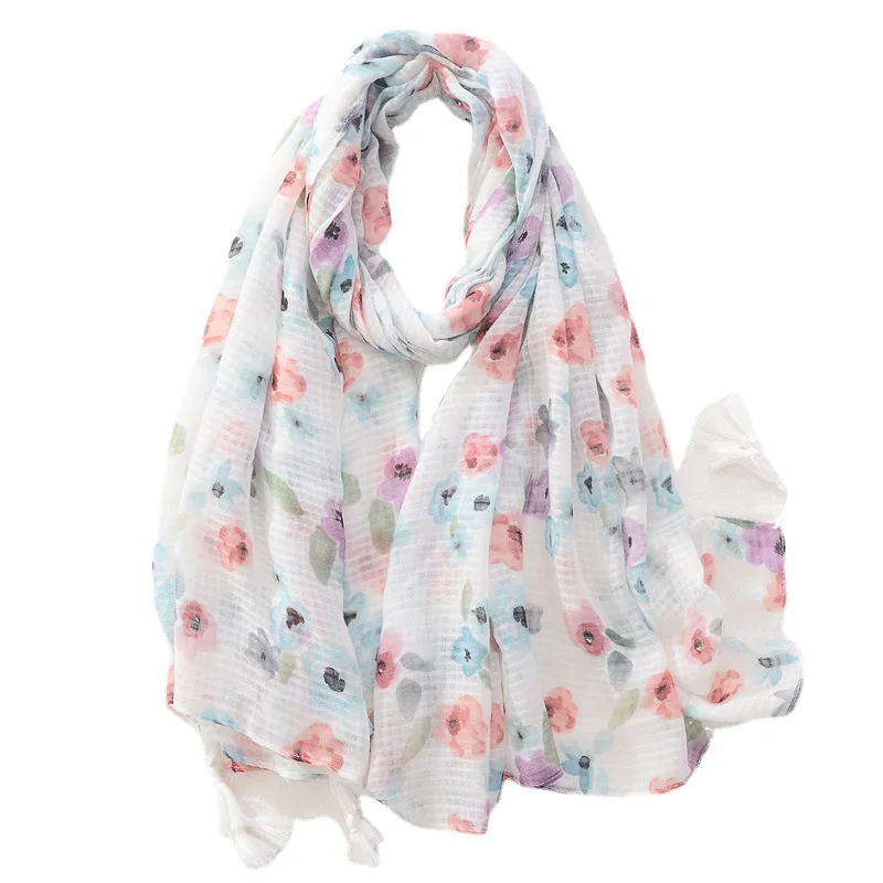 2022 Fashion Ombre Flower Print Tassel Scarf Shawls Long Soft Beautiful Floral Wrap Hijab Scarves Free Shipping