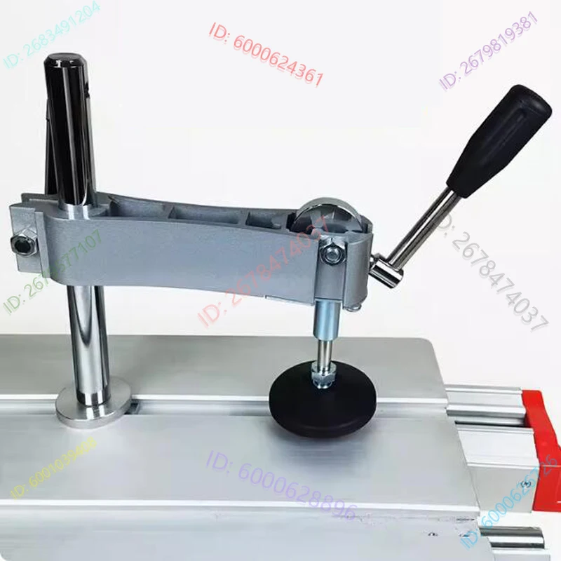Precision sliding table panel saw Precision table saw Adjustable horizontal hinge clamp eccentric plate manual clamp