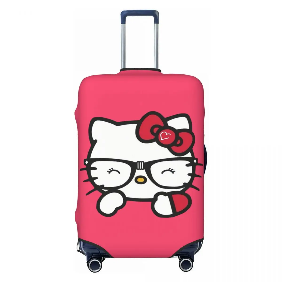 

Custom Hello Kitty Face With Glasses Luggage Cover Funny Cute Cat Suitcase Protector Covers Suit For 18-32 inch