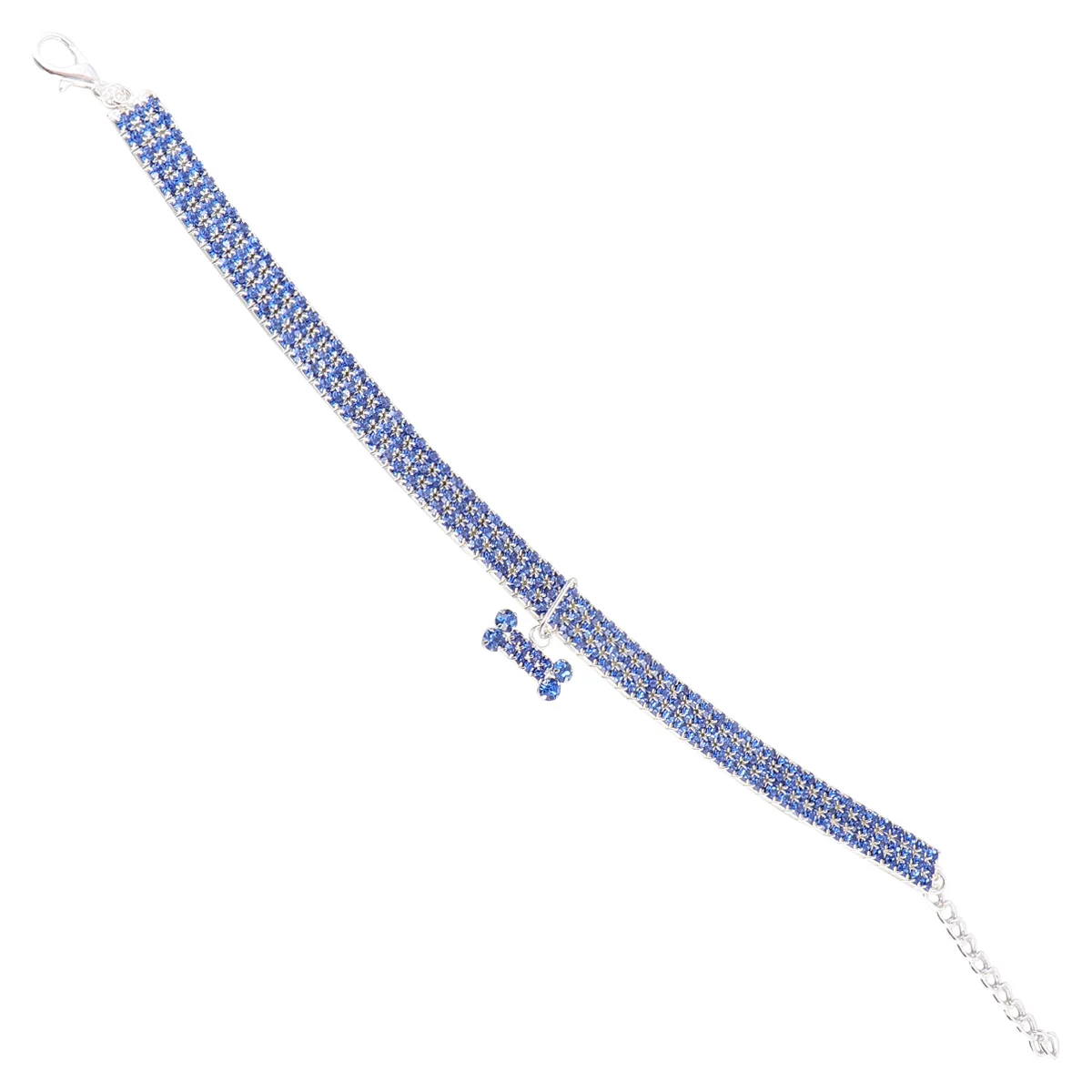 

Mini Bone Shape Pendant Blue Rhinestone Pet Collar Adjustable Buckle Chain Necklace Luxury Crystal Dog Collar for Walking