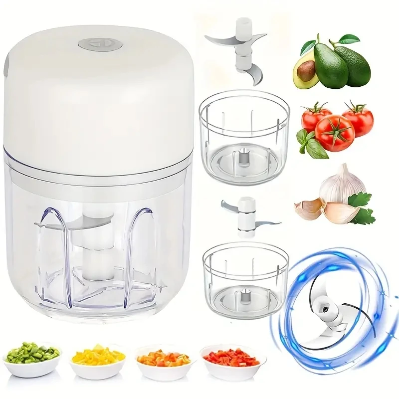 Electric Garlic Chopper, Mini Portable Veggie Chopper, 250ML Garlic Grinder Masher Onion Chopper, Blender to Vegetable, Wireless