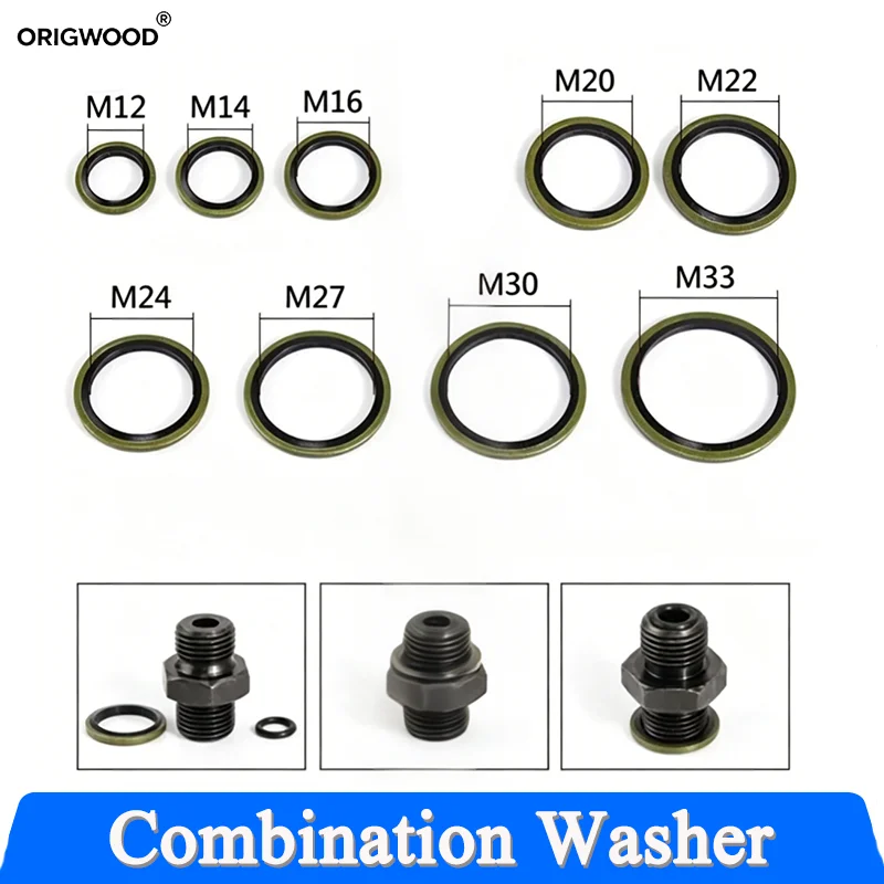 Bonded Washer Metal Rubber Oil Drain Plug Gasket Sealing O Ring Assortment Set Washer Seal M5 M6 M8 M10 M12 M14 M16 M18 M20~M60