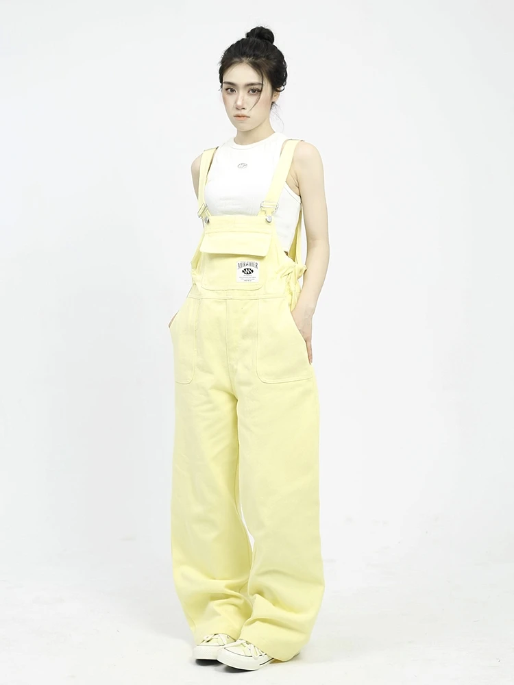 

Новинка лета: Желтый комбинезон в американском ретро-стиле Dopane, свободный прямой крой, универсальные длинные брюки из хлопка для уличного стиля