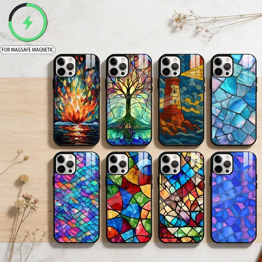 

C-Colorful G-Glass Phone Case For iPhone17,16,15,14,13,12,11 Plus,Pro Max Magnetic For Magsafe Wireless Charging