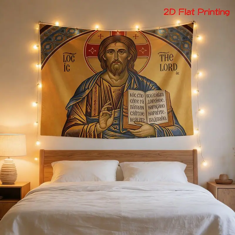 VIKAMA Vintage Christian Jesus Icon Tapestry Orthodox Religious Wall Hanging Faith Art Bedroom Living Room Home Wall Decor