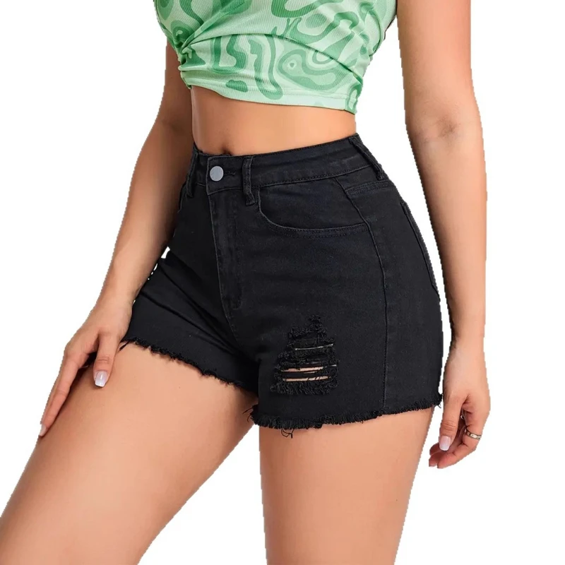 Shorts Women Denim Pant Jeans Vintage Short Pants Slim Fit High Waist Hole Trousers Y2k Streetwear Elegant Splice Work Casual