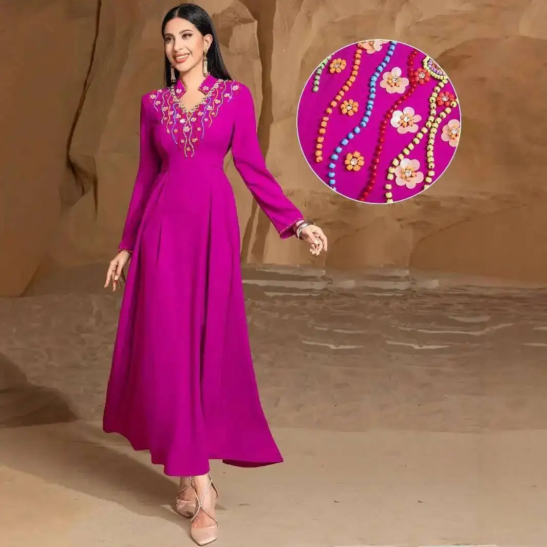 

Ba5250 Арабское дубайское платье для вечеринок, расшитое вручную бисером и вышивкой, роскошное исламское элегантное платье-абайя для Рамадана, Дубай