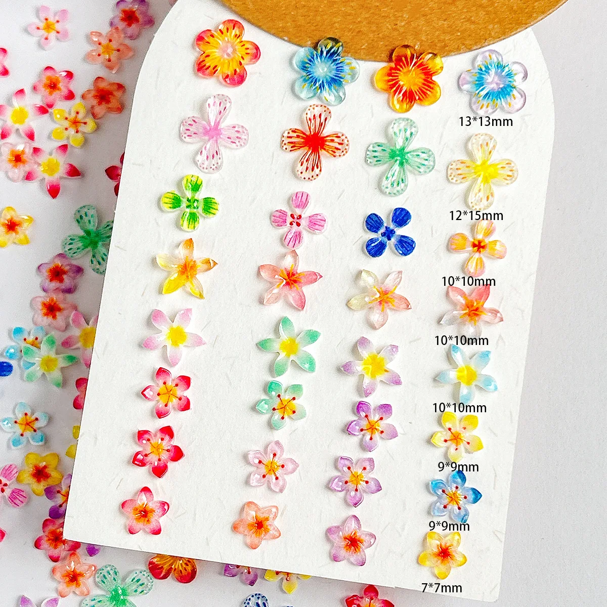 50pc Mixed Flowers Nails Charm Design 3d Nail Art Decorations Kawaii Color Five-Petal Flower Manicure Parts Фигурки Для Ногтей