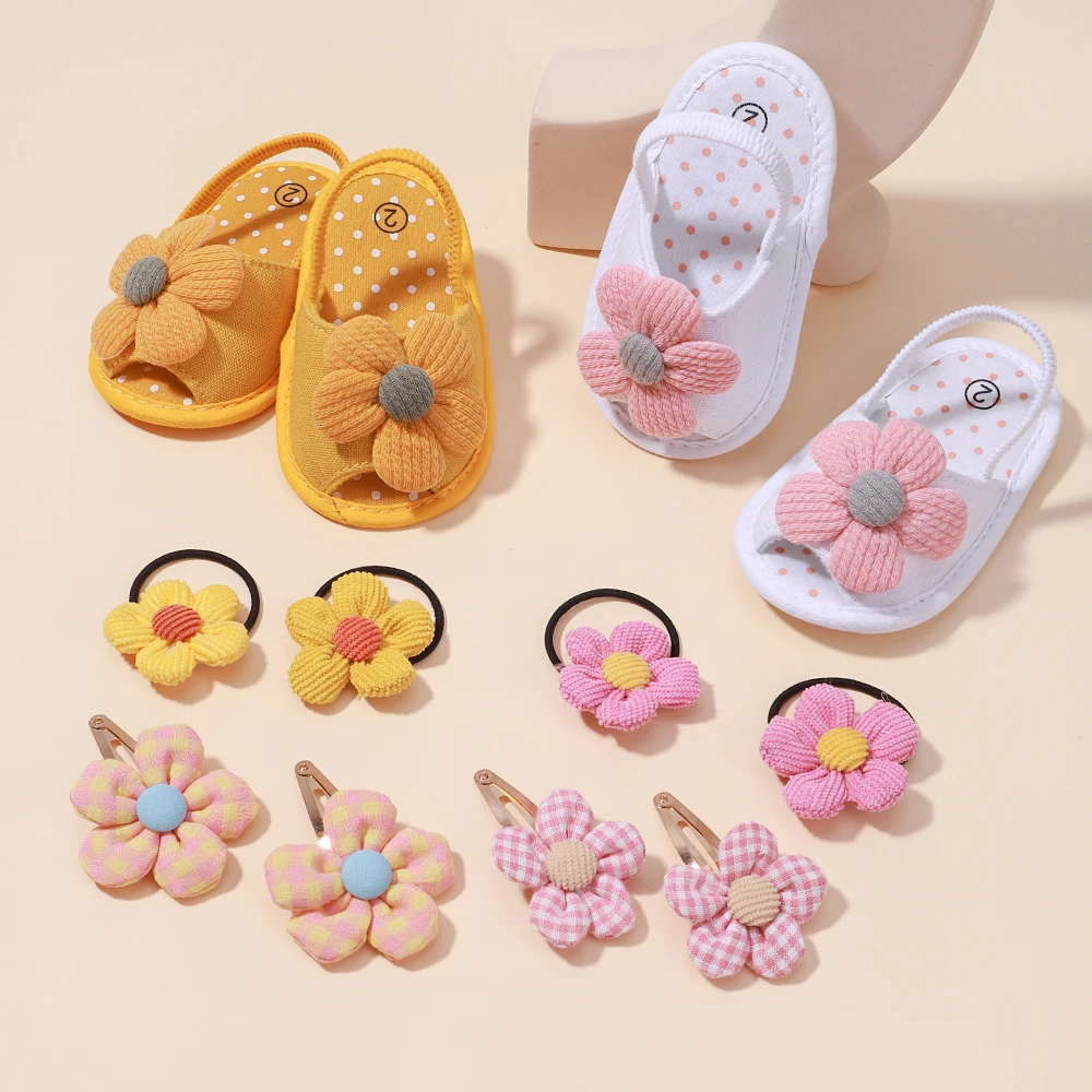 

1 Set Newborn Flower Shoes Baby Hair Accessories Gift Sandals Hairpin Kids Headband Toddler Infant First Walker Girls Hair Ties