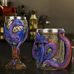 Creative 3D Dragon Beer Cup Resin 304 Stainless Steel Gothic Wine Goblet Viking Medieval Tankard Mugs Bar Decoration Men's Gift