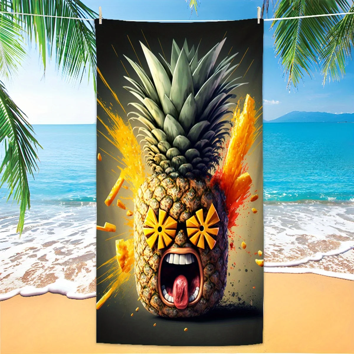 1pc Crazy Pineapple Beach Towel - Perfect for Beach Trips, Outdoor Adventures, Travel, Soft and Cozy Bath Towel Blanket