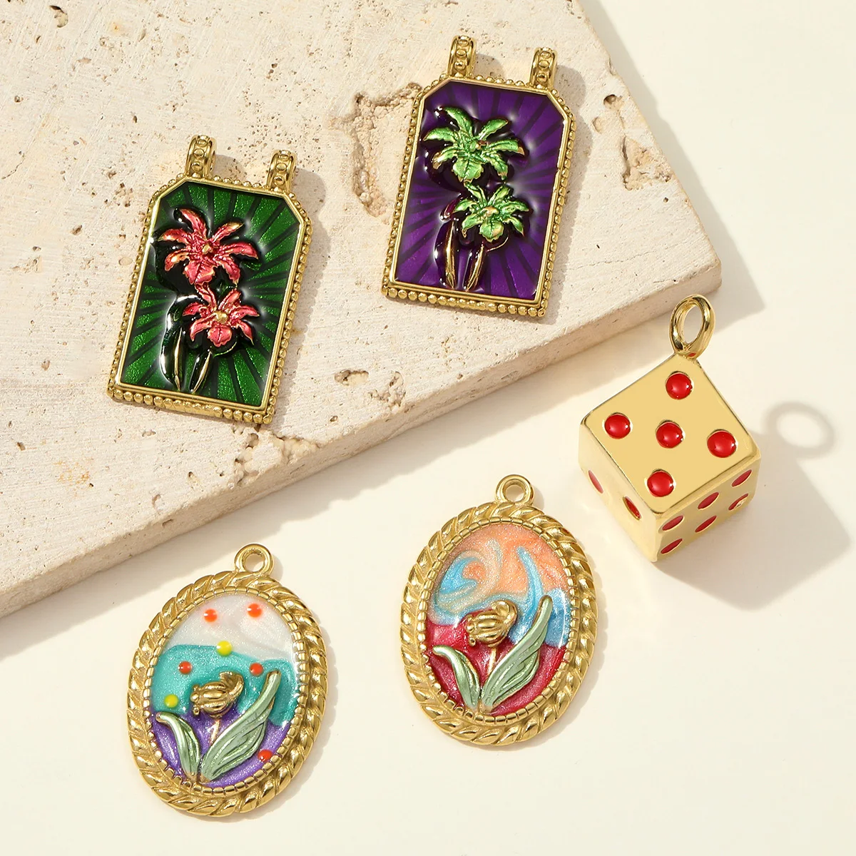 

3Pcs/Lot Stainless Steel Enamel Flower Charms Colorful Pendants For DIY Making Necklace Jewelry Accessory Wholesale