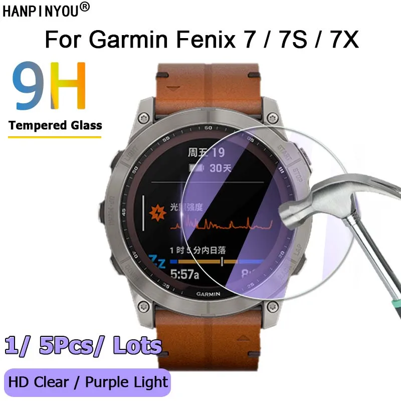 For Garmin Fenix 8 7 7S 7X Pro Solar Smart Sport Watch Ultra Clear / Anti Purple Light 2.5D Tempered Glass Film Screen Protector