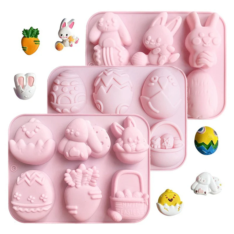 1pc 2024 Easter Bunny Silicone Mold 3D Egg Chocolate Mould Jelly Pudding Cute Rabbit Shape Easter Party Cake Decorating Tool