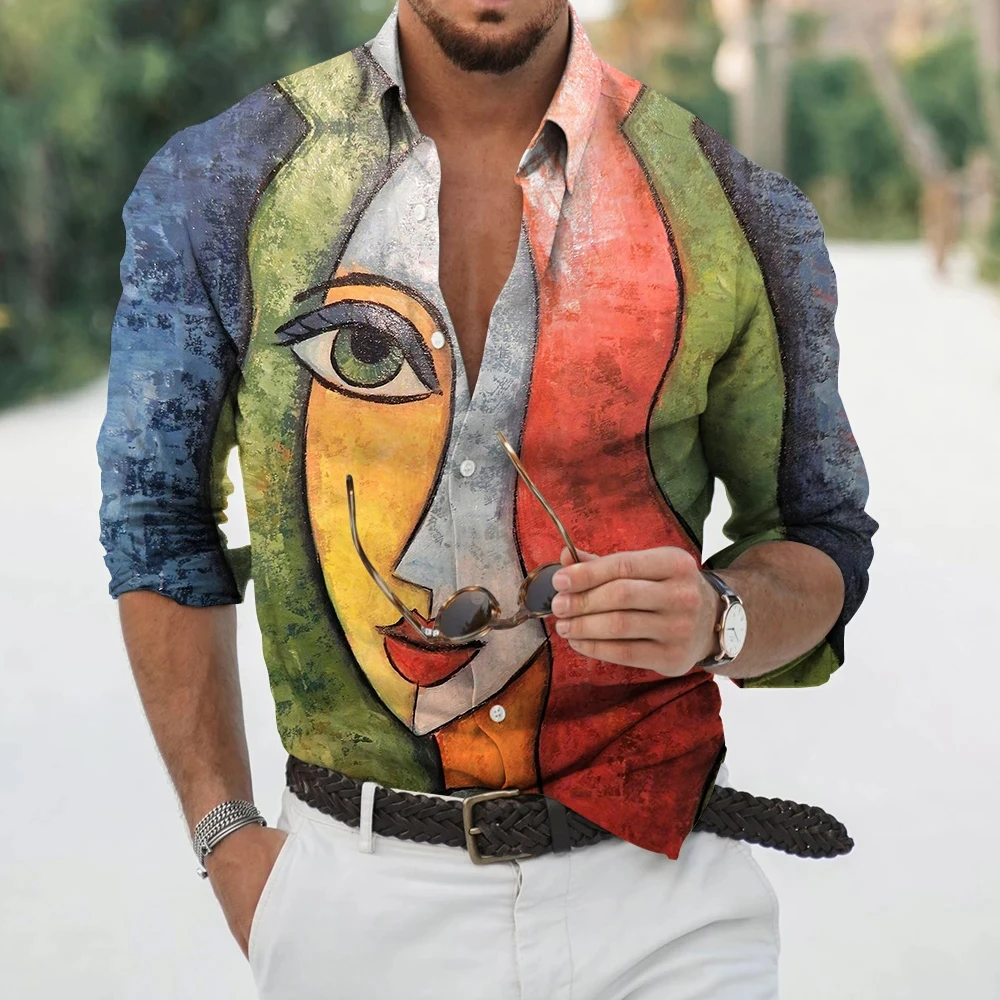 Camisa con estampado 3D para hombre y mujer, camisa informal de manga larga con botones y solapa, ropa Unisex de gran tamaño, con patrones creativos