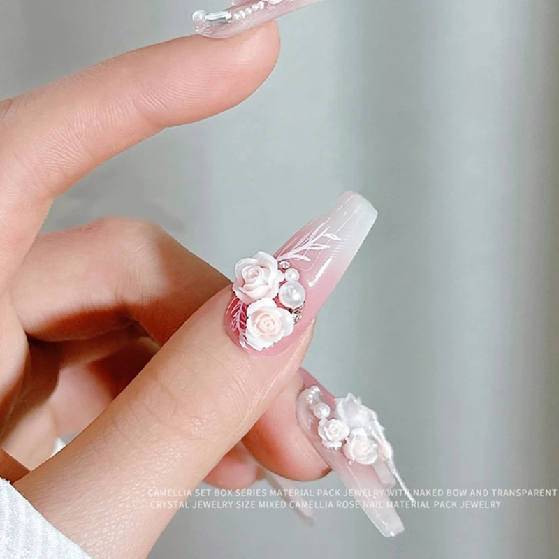 Breloques pour ongles en forme fleur, perles, cristal 3D, fournitures pour Art