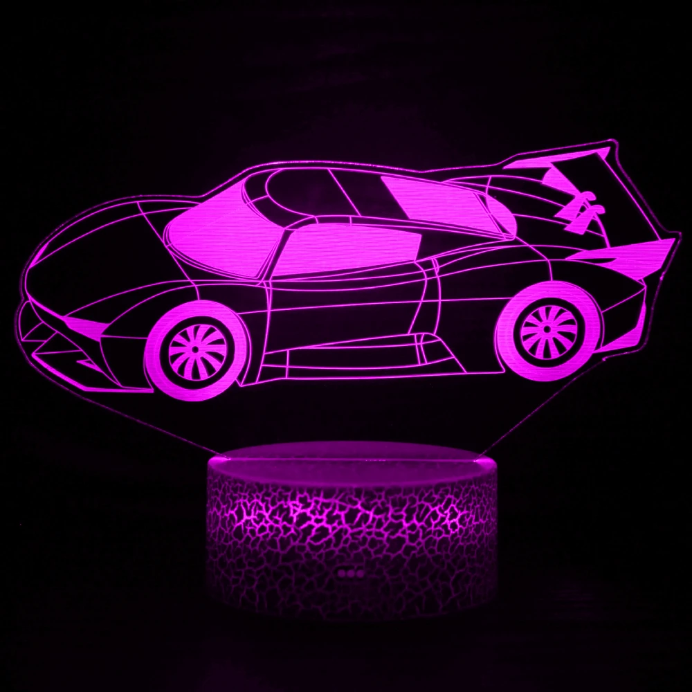 Nighdn-Sport Car Night Light para Meninos, Racing Car, Lâmpada de Ilusão Óptica 3D, Decorações de Quarto, Luminária de Cabeceira, Presentes Infantis, 7 Cores