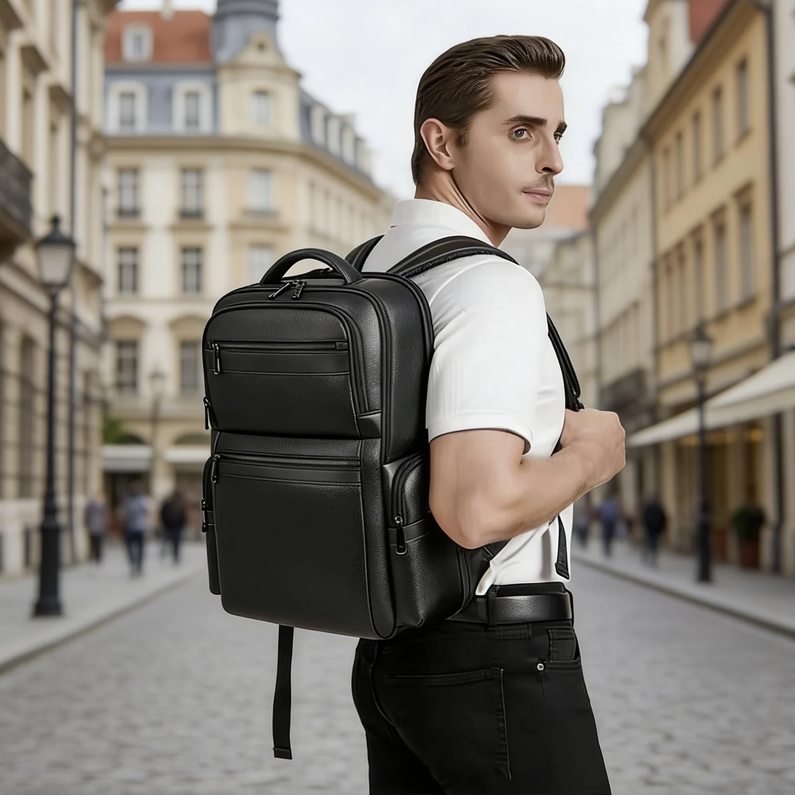 Mochila negra de cuero genuino - Leather Work Rucksack Mens reseña y precio