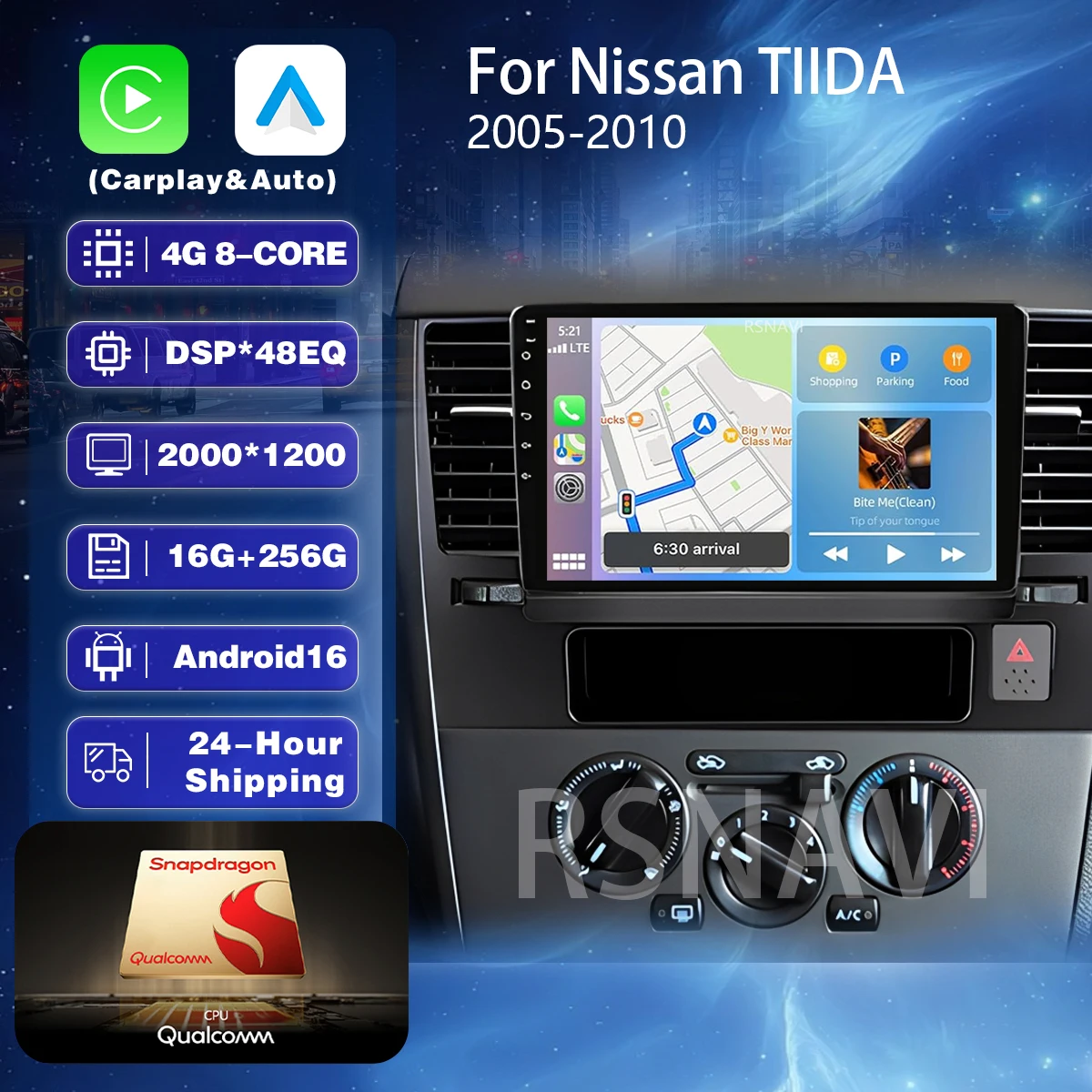 Android 16 Carplay Auto WIFI+4G Car Radio Multimedia Player For Nissan Tiida C11 2004 - 2013 DSP Autoradio Stereo 2din Head Unit