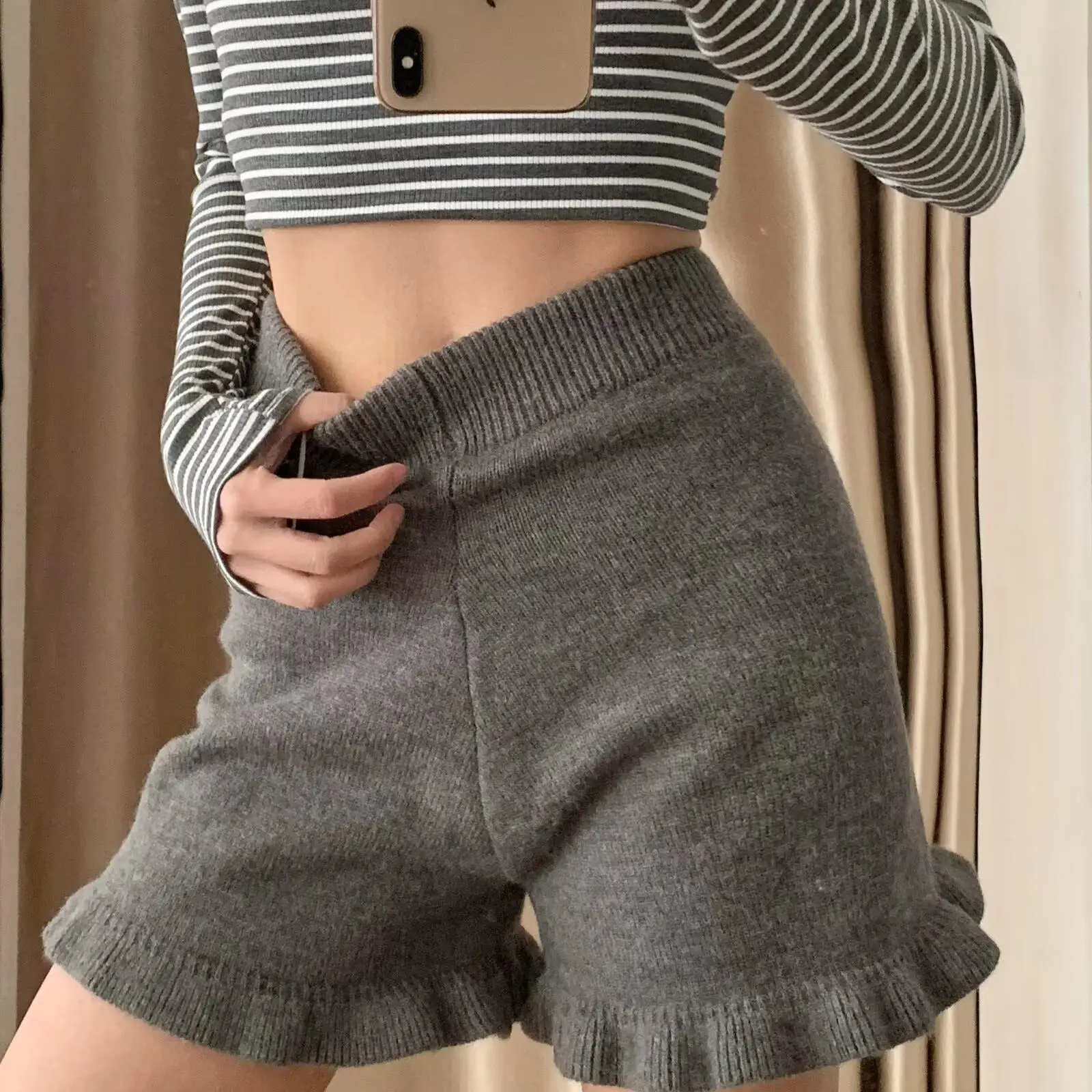 ay Knitted orts Women's Spring Autumn Outerwear Loose High Waist Wide Leg Boot Pants Street Sle Casual Trousers