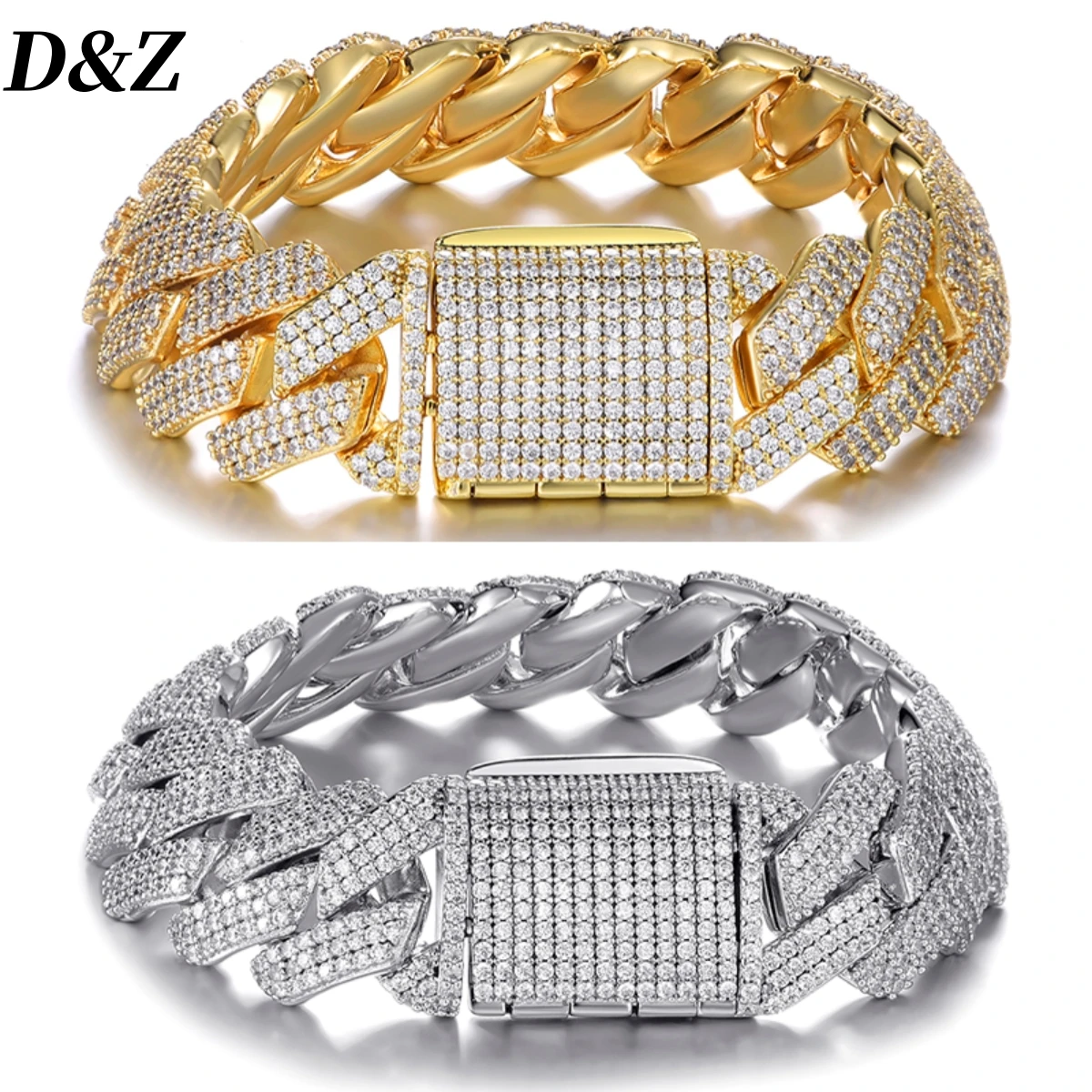 

Hip Hop Luxury 19MM 3 Row Heavy Cuban Prong Chain Bracelet For Men Bling Iced Out AAA+ Cubic Zirconia Box Buckle Jewelry Gift