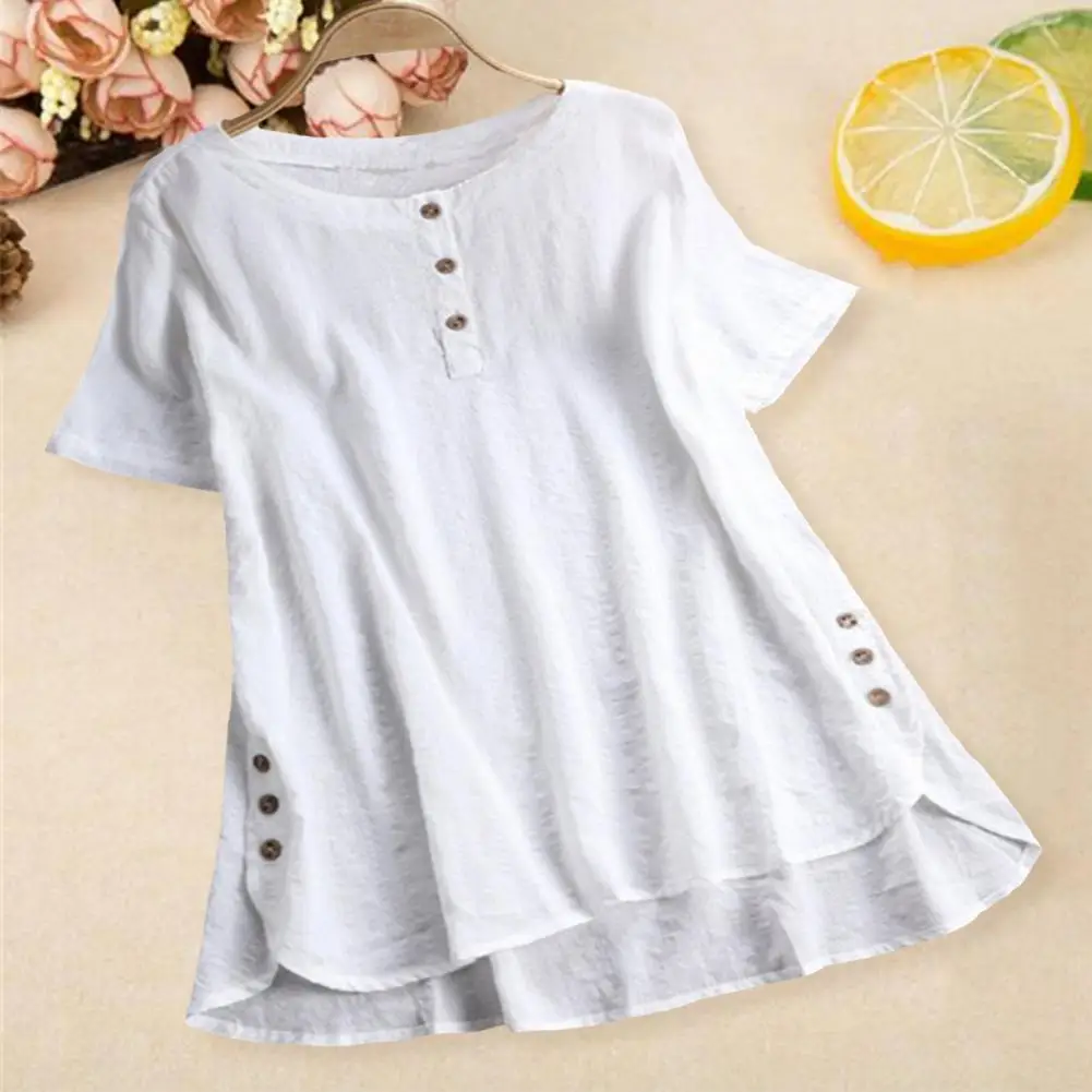 Versatile Women Tops Stylish Women's Summer Tops Collection Short-sleeved Loose Fit Tee Shirt with Buttons Neckline for A