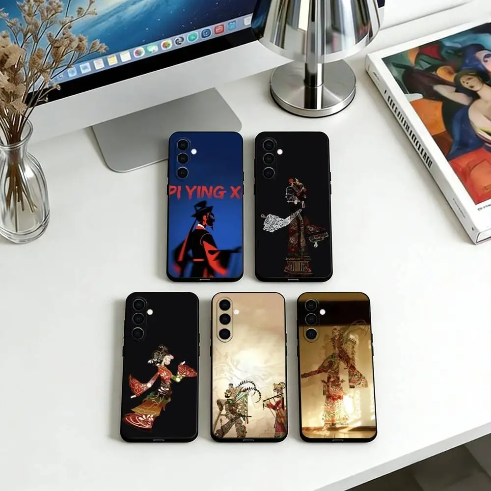 Chinese Shadow Puppetry Phone Case Soft black For Samsung Galaxy A73,A72,A71,A70,A53,A52,A51